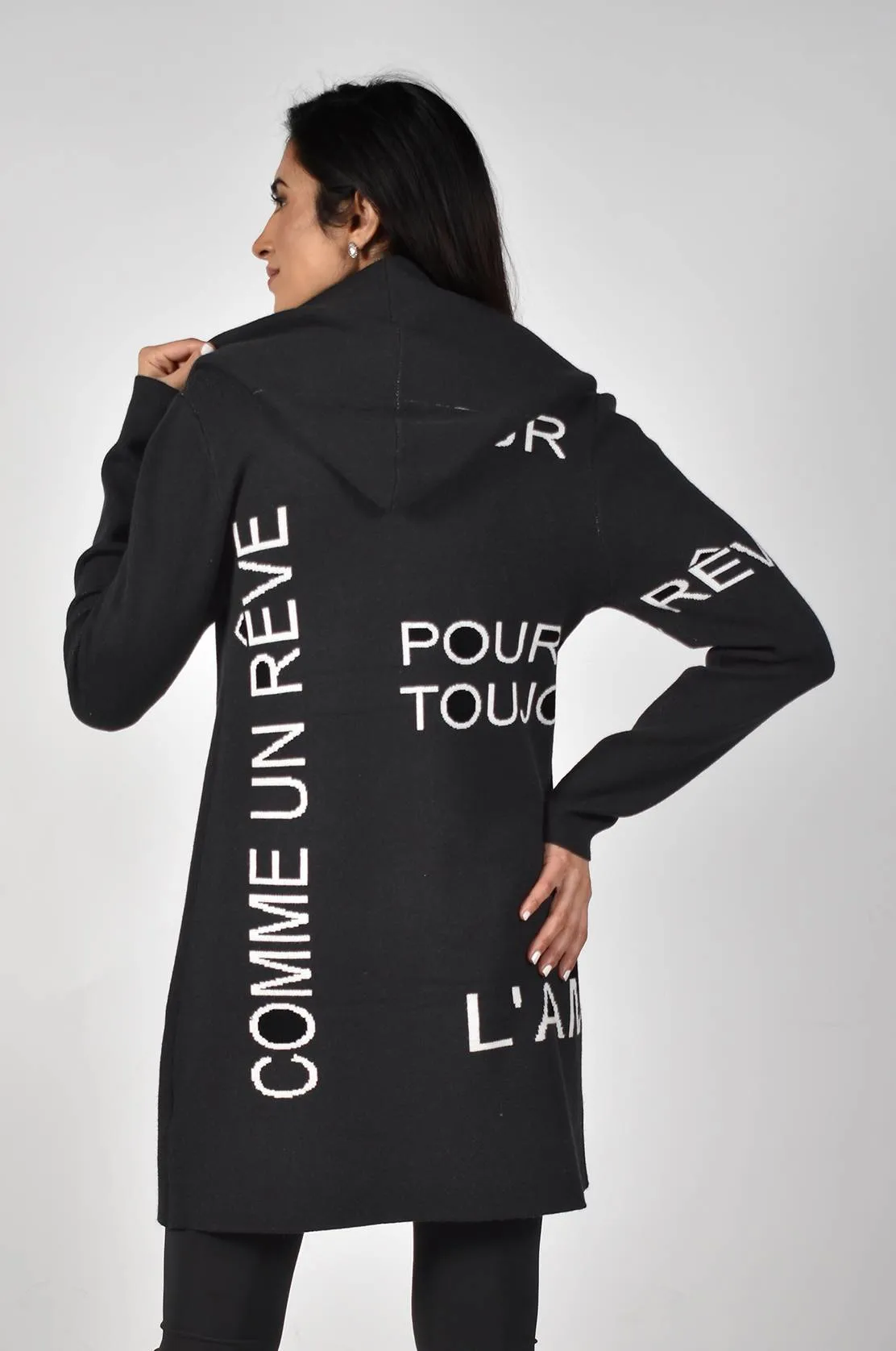 Frank Lyman Hooded Graphic Knit Cover Up