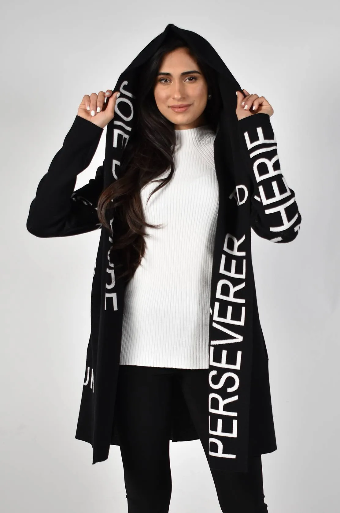 Frank Lyman Hooded Graphic Knit Cover Up