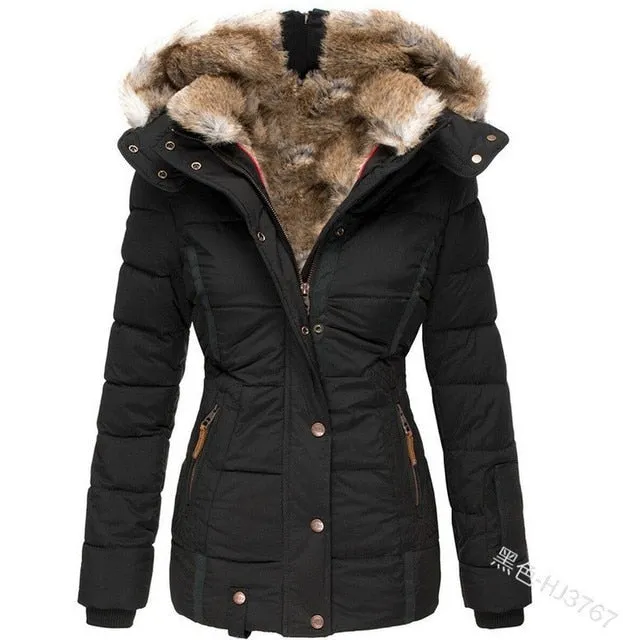 Fur Collar Warm Inside Zipper Winter Parka Coat
