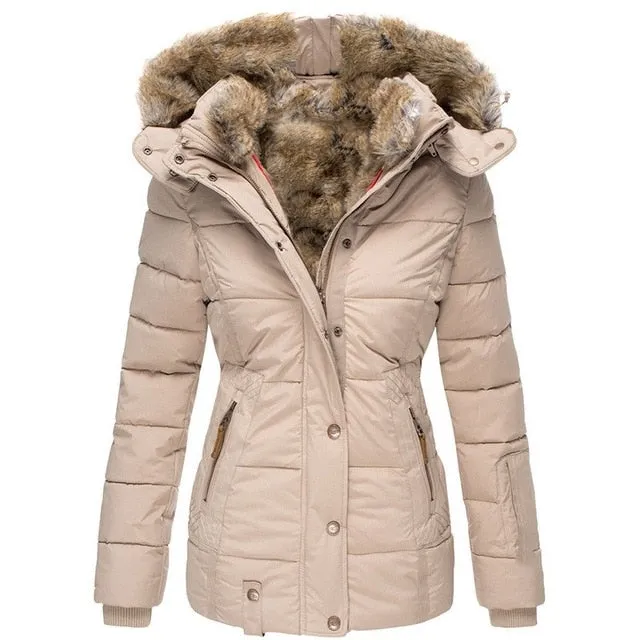 Fur Collar Warm Inside Zipper Winter Parka Coat