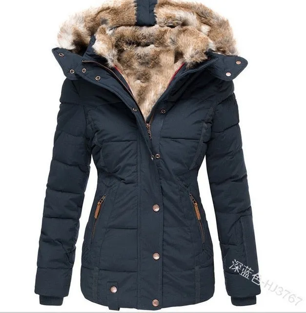 Fur Collar Warm Inside Zipper Winter Parka Coat