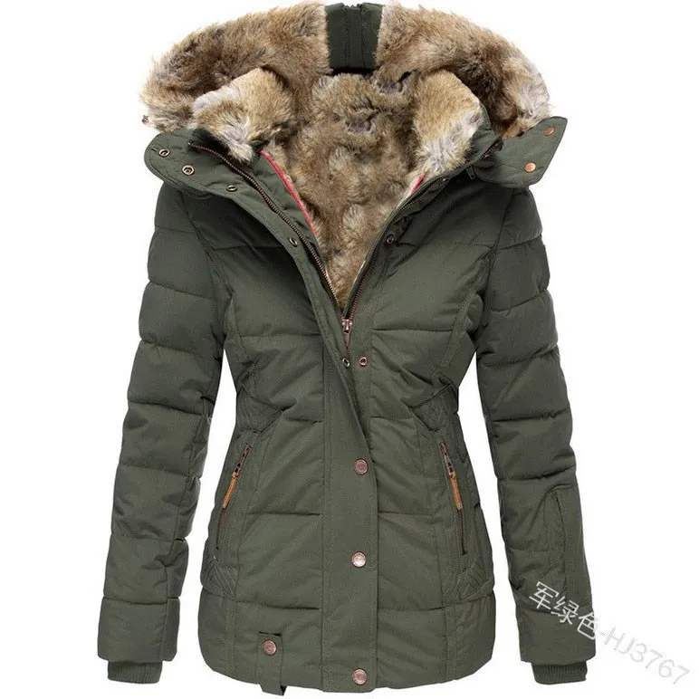 Fur Collar Warm Inside Zipper Winter Parka Coat
