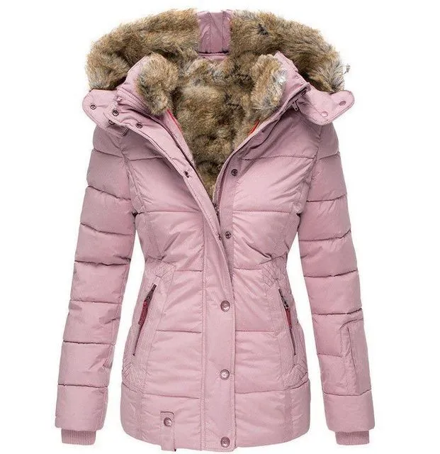 Fur Collar Warm Inside Zipper Winter Parka Coat
