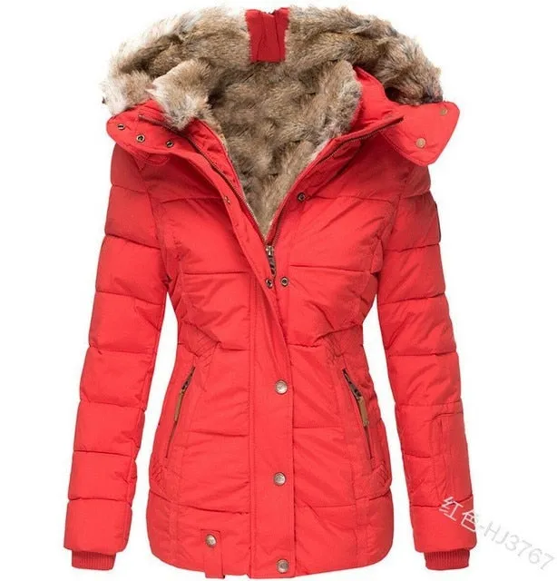 Fur Collar Warm Inside Zipper Winter Parka Coat