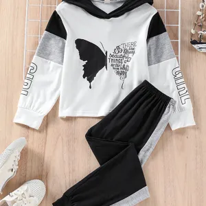 Girls' Butterfly Printed Hoodie & Pants Set