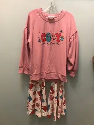 Girls Pink Pant Set "Cozy Season" w Decorative Flared Pants