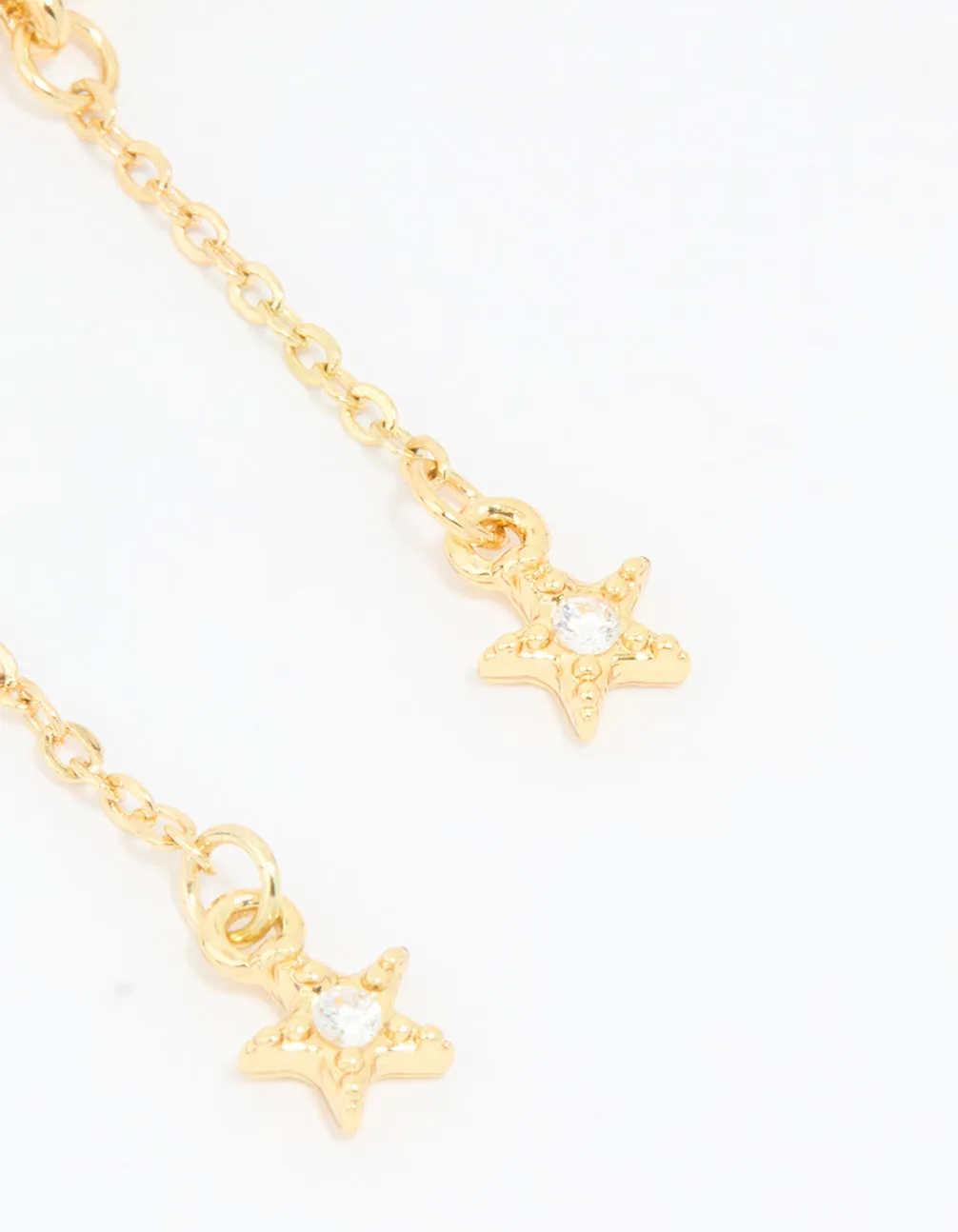 Gold Cubic Zirconia Star Chain Drop Earrings