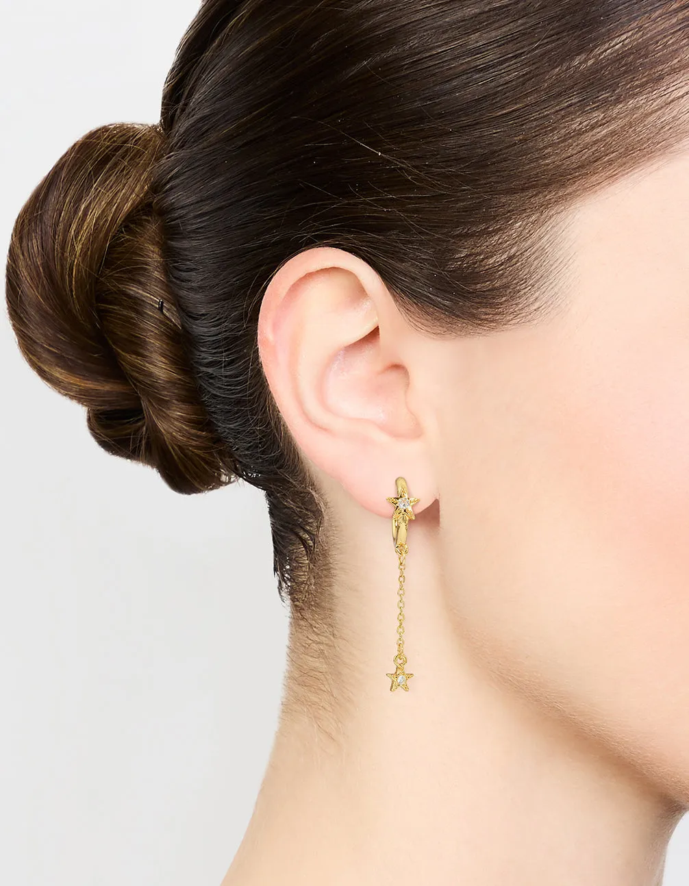 Gold Cubic Zirconia Star Chain Drop Earrings