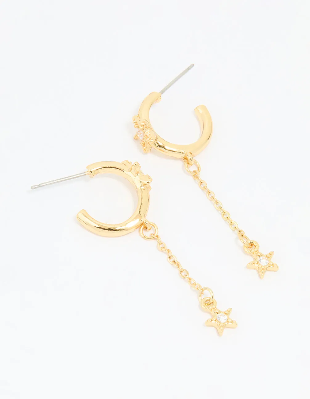 Gold Cubic Zirconia Star Chain Drop Earrings