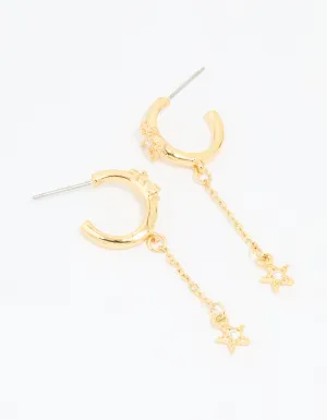 Gold Cubic Zirconia Star Chain Drop Earrings