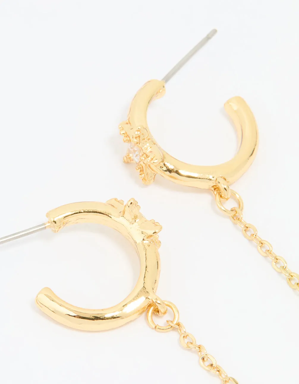 Gold Cubic Zirconia Star Chain Drop Earrings