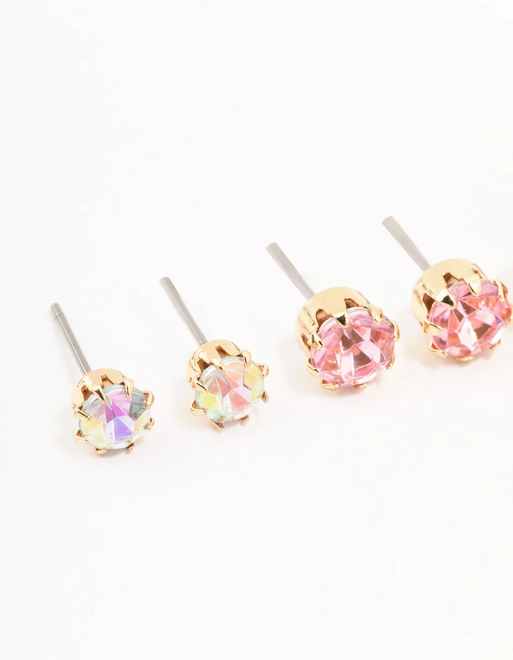 Gold Pink Diamante Stud Earrings 3-Pack