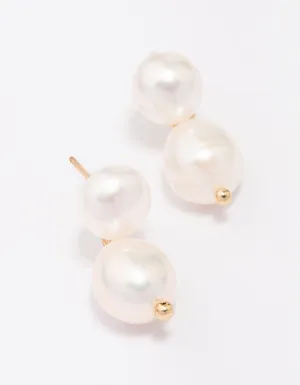 Gold Plated Freshwater Pearl Stud & Drop Earrings Set