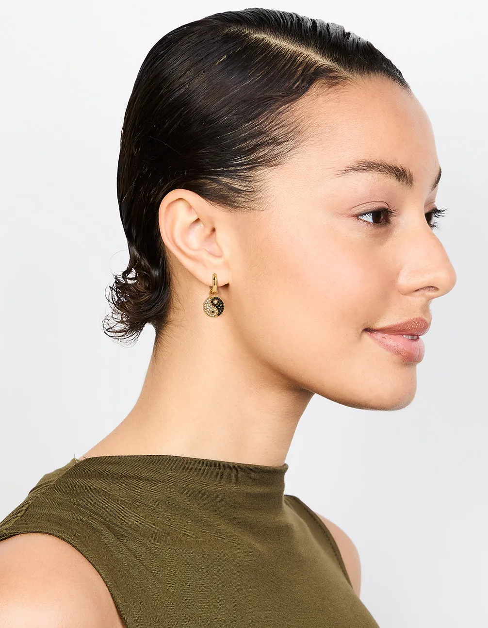 Gold Sparkle Yin Yang Drop Earrings