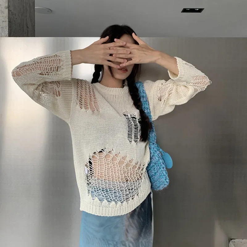 Gothic Hollow Out Knitted Pullovers Sweater