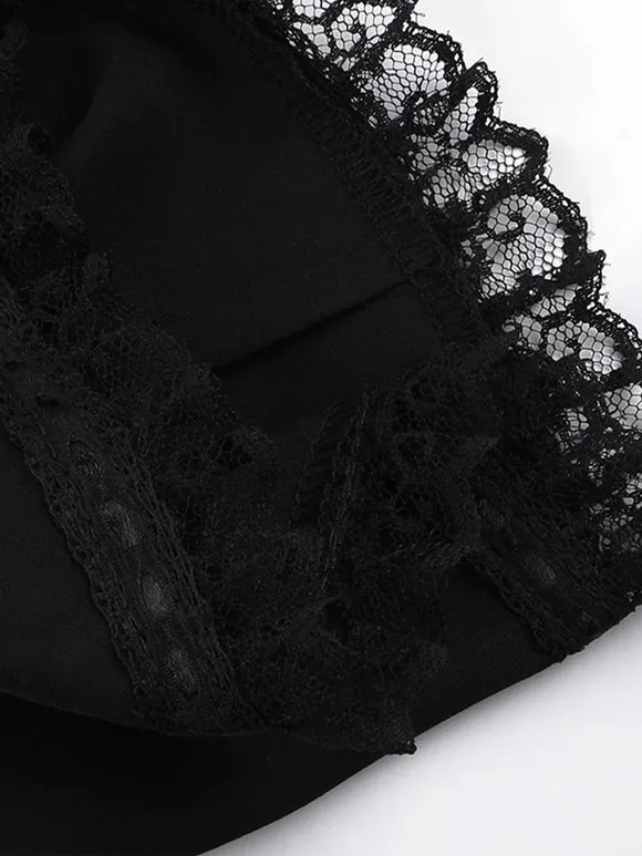 Gothic Lolita Blouses Black Lolita Top Short Sleeves Lace Ruffles Lolita Shirt