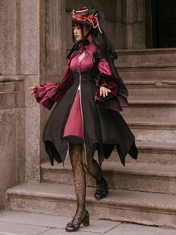 Gothic Lolita Blouses Burgundy Long Sleeves Bows Ruffles Polyester Lolita Shirt