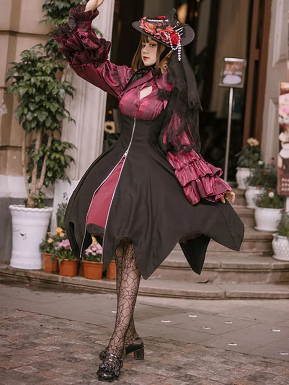 Gothic Lolita Blouses Burgundy Long Sleeves Bows Ruffles Polyester Lolita Shirt