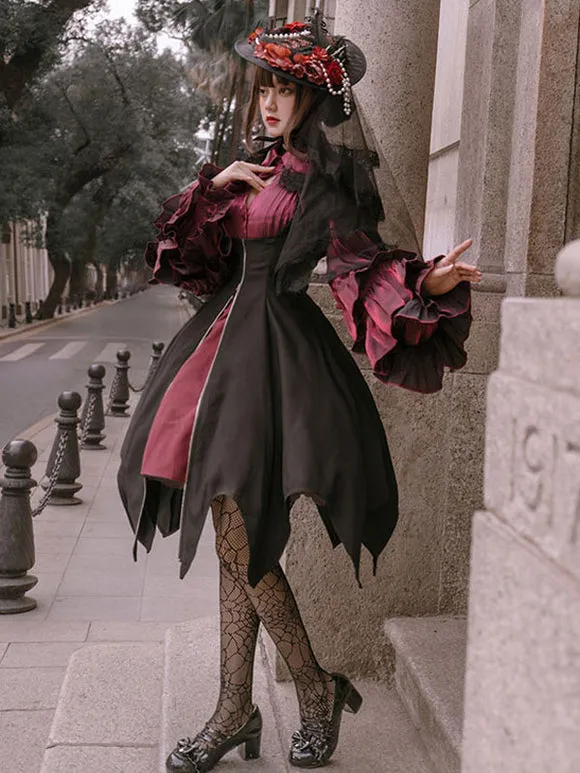 Gothic Lolita Blouses Burgundy Long Sleeves Bows Ruffles Polyester Lolita Shirt
