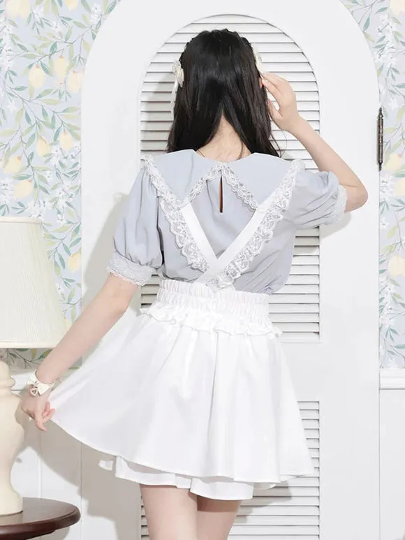 Gothic Lolita Blouses Ruffles Lace Short Sleeves Lolita Top Blouse White Lolita Shirt