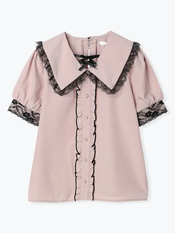 Gothic Lolita Blouses Ruffles Lace Short Sleeves Lolita Top Blouse White Lolita Shirt