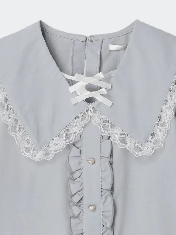 Gothic Lolita Blouses Ruffles Lace Short Sleeves Lolita Top Blouse White Lolita Shirt