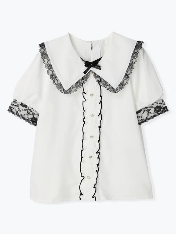 Gothic Lolita Blouses Ruffles Lace Short Sleeves Lolita Top Blouse White Lolita Shirt