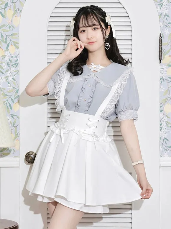 Gothic Lolita Blouses Ruffles Lace Short Sleeves Lolita Top Blouse White Lolita Shirt