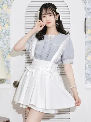 Gothic Lolita Blouses Ruffles Lace Short Sleeves Lolita Top Blouse White Lolita Shirt
