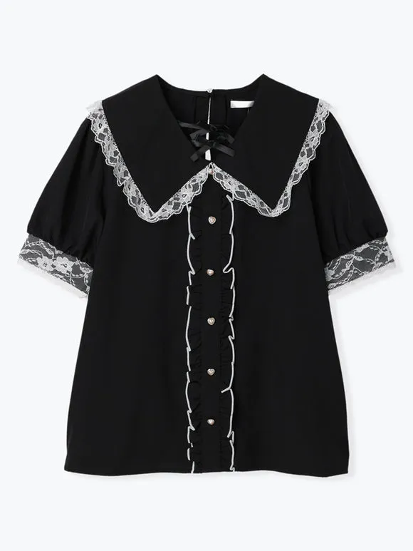 Gothic Lolita Blouses Ruffles Lace Short Sleeves Lolita Top Blouse White Lolita Shirt