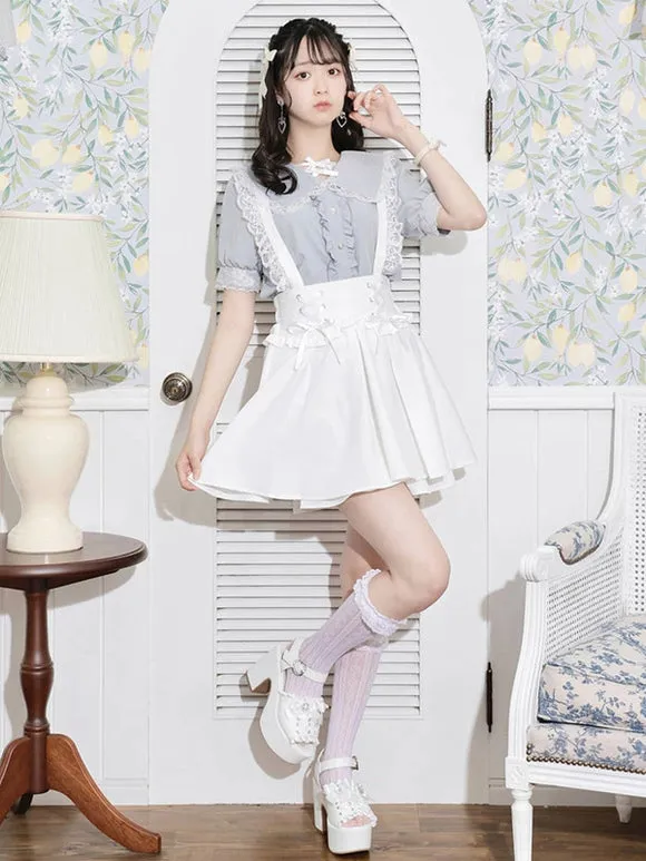 Gothic Lolita Blouses Ruffles Lace Short Sleeves Lolita Top Blouse White Lolita Shirt