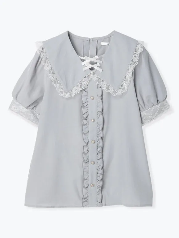 Gothic Lolita Blouses Ruffles Lace Short Sleeves Lolita Top Blouse White Lolita Shirt