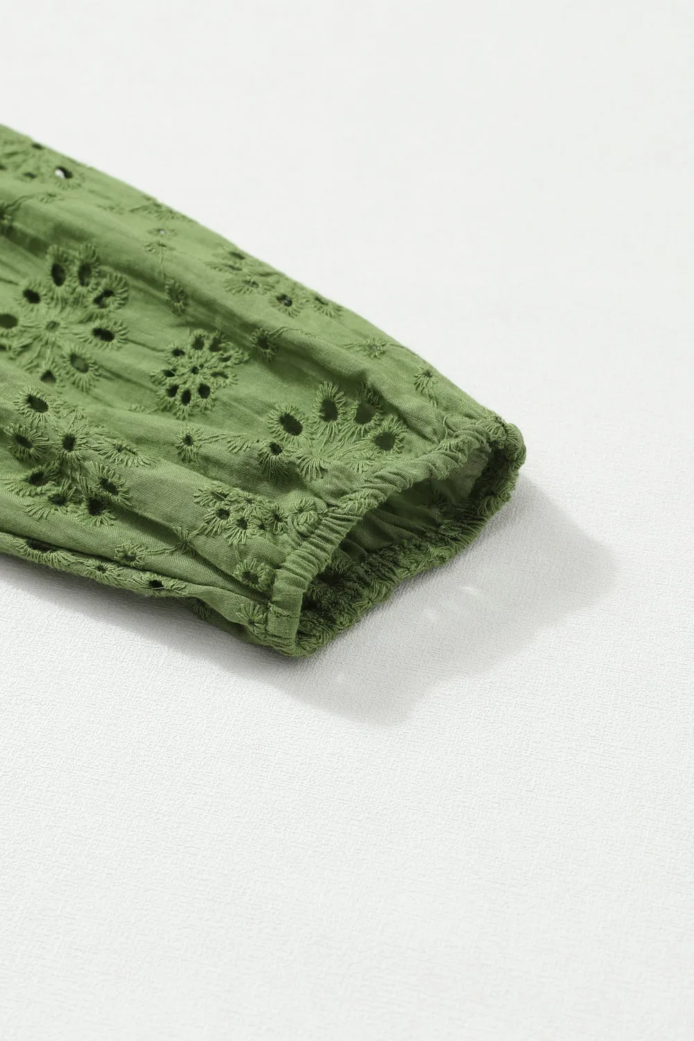 Green Eyelet Drop Shoulder Patchwork Pullover Sweater