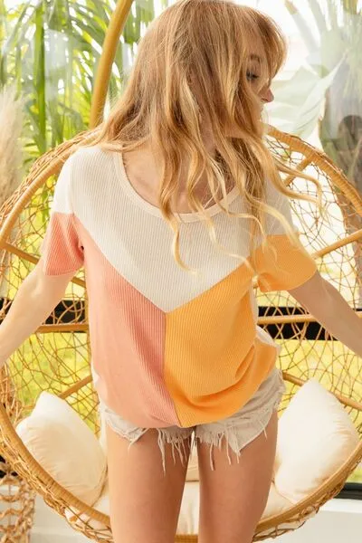 Hazel Blues® |  BiBi Round Neck Color Block Short Sleeve T-Shirt