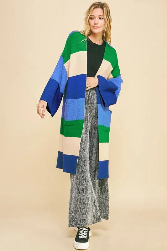 Hazel Blues® |  Davi & Dani Color Block Kimono Sleeve Open Front Cardigan