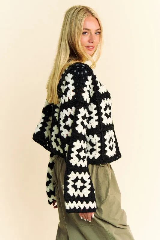 Hazel Blues® |  Davi & Dani Two Tone Flower Square Crochet Open Front Cardigan