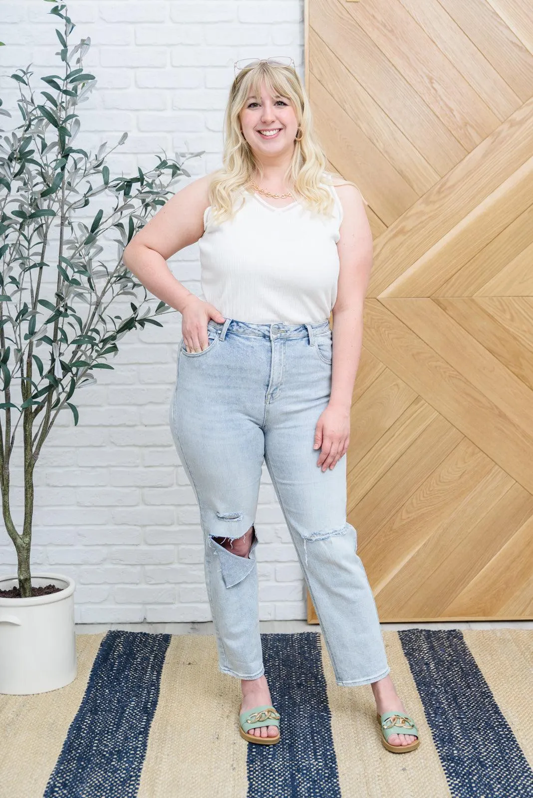 Hazel Blues® | Good Karma Light Wash Distressed Jeans