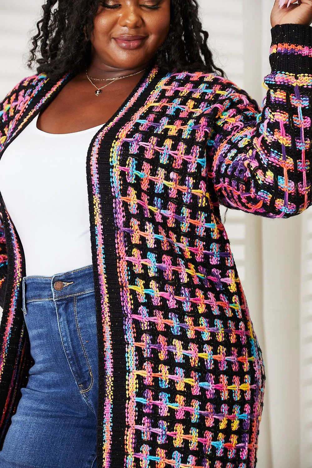 Hazel Blues® |  Multicolored Open Front Fringe Hem Cardigan