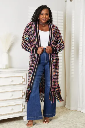 Hazel Blues® |  Multicolored Open Front Fringe Hem Cardigan
