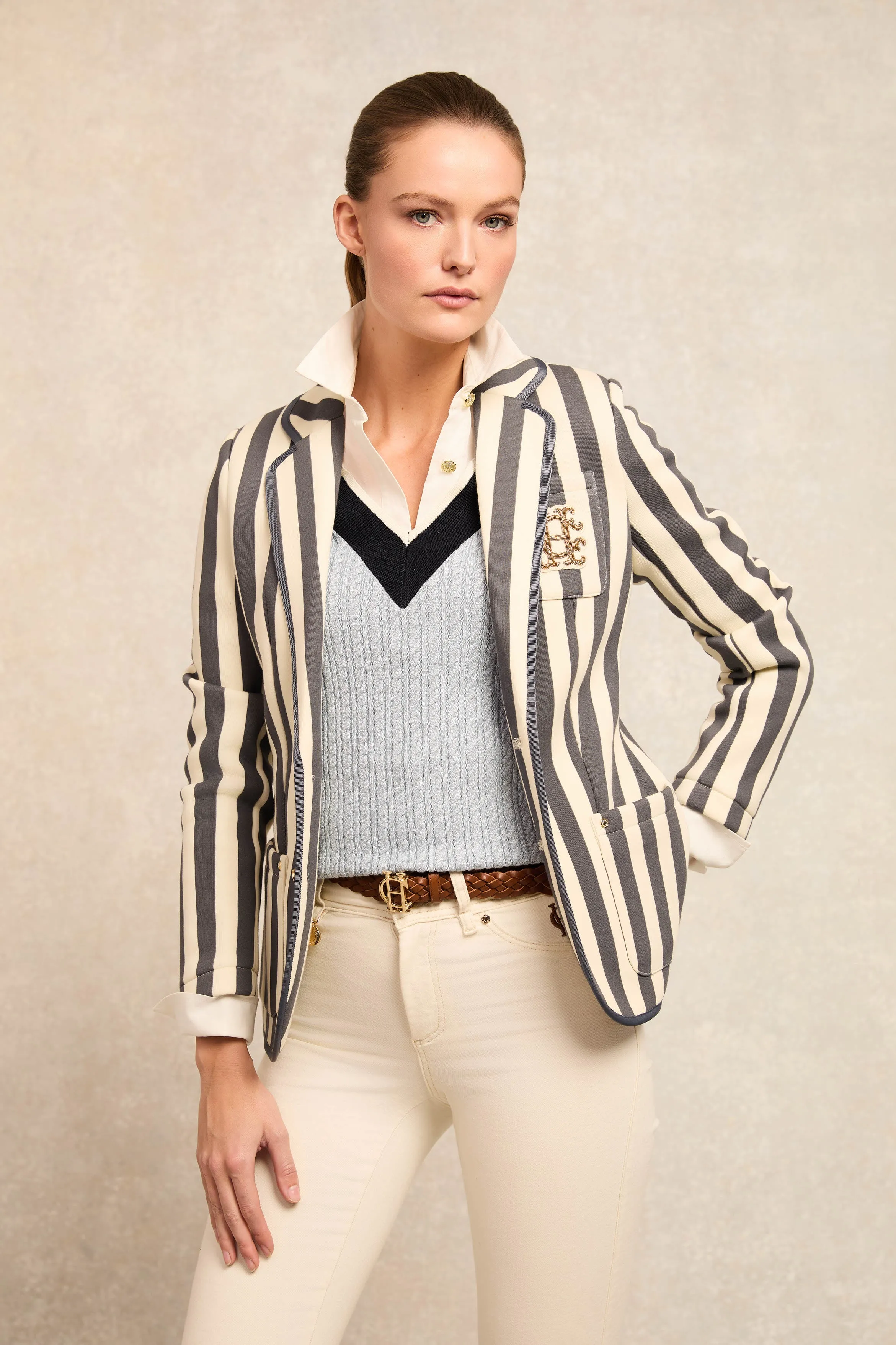 Henley Blazer (Dusty Navy Stripe)