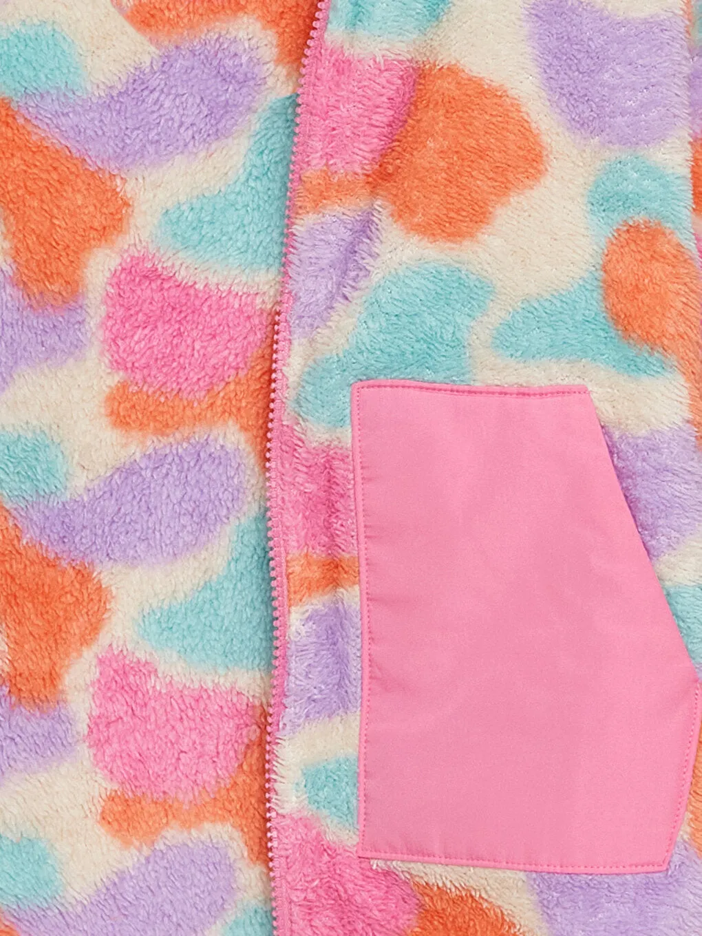High Collar Patterned Long Sleeve Plush Girls Zippered Sweatshirt