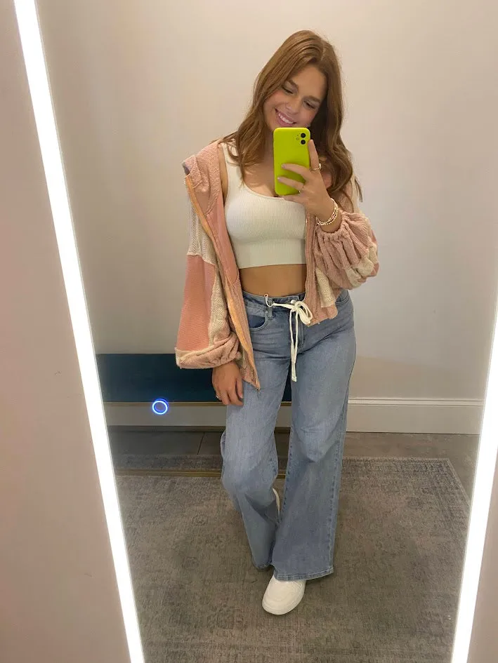 HIGH RISE FRONT DRAW STRING WIDE RELAXED JEANS