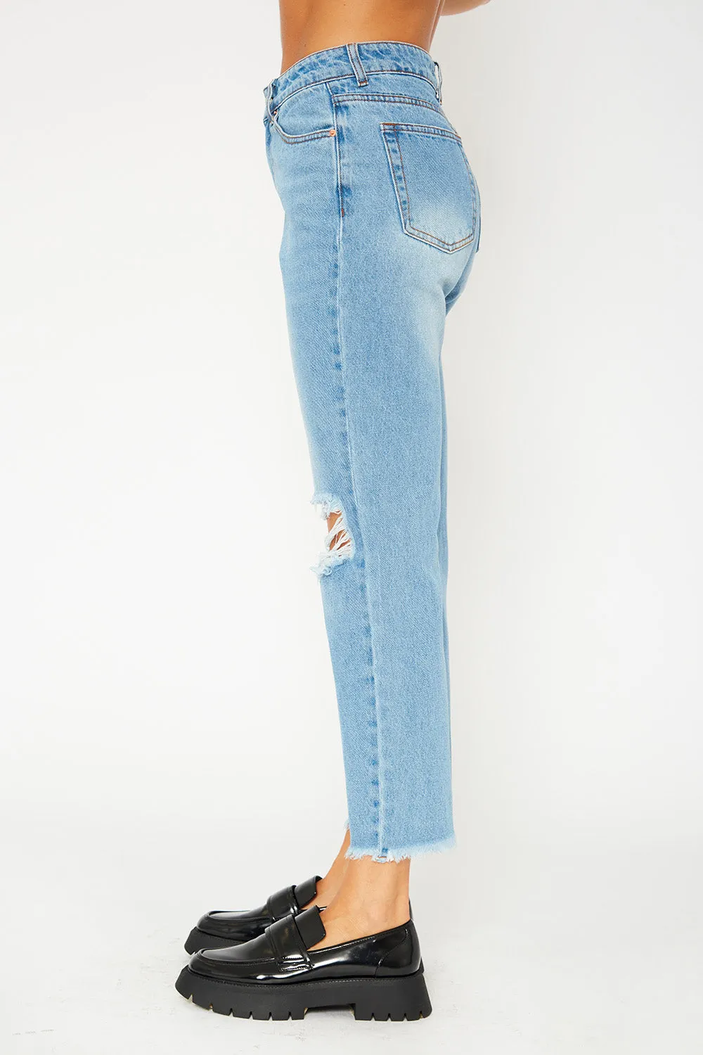 High-rise light blue mom fit jeans