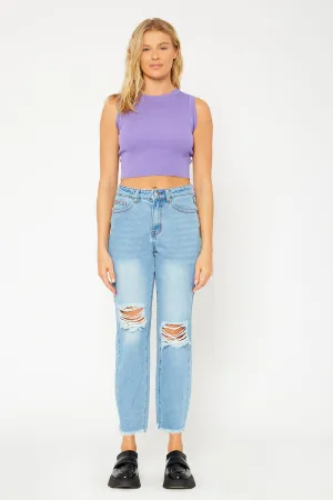 High-rise light blue mom fit jeans