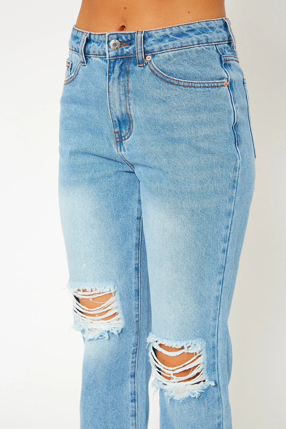 High-rise light blue mom fit jeans