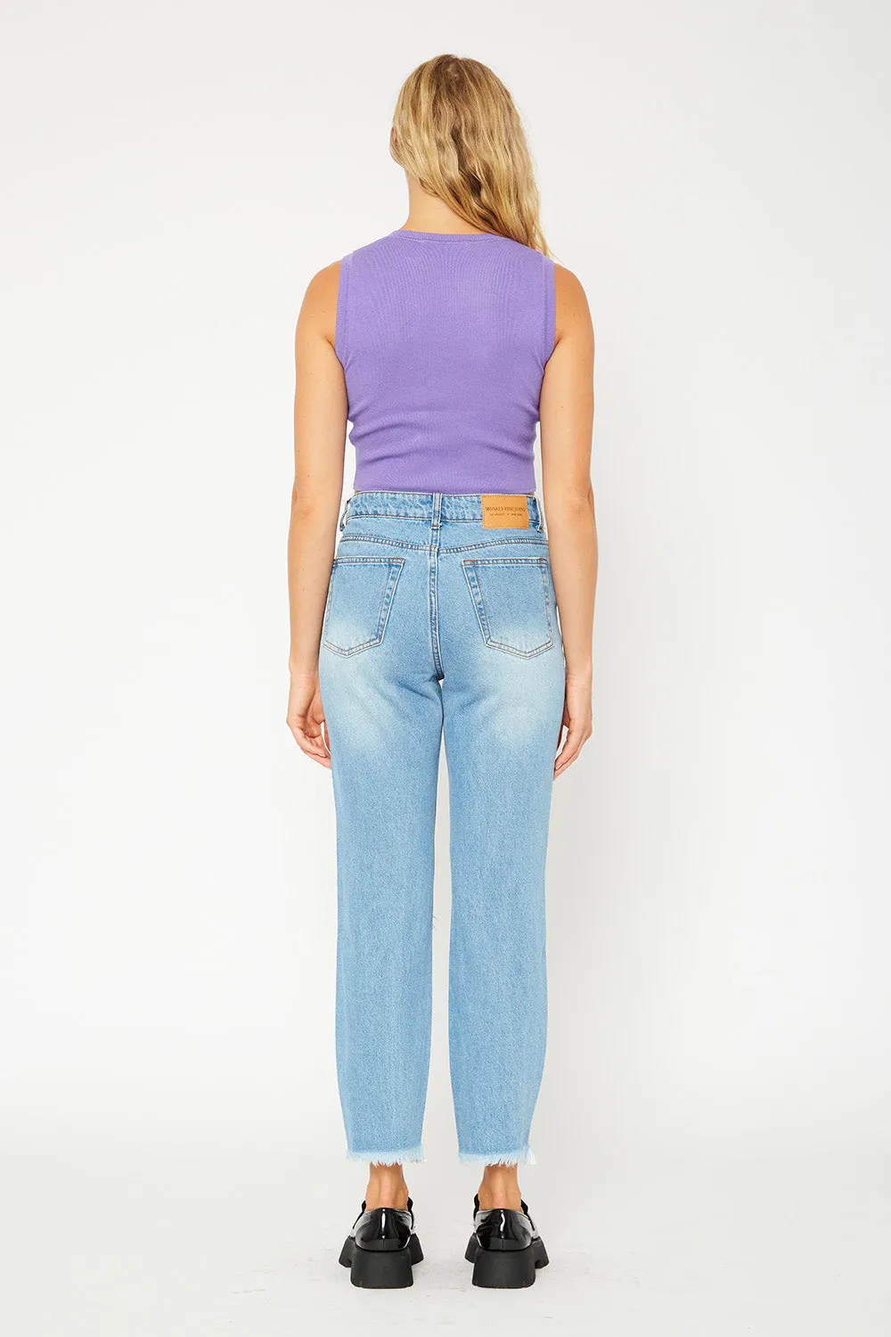 High-rise light blue mom fit jeans