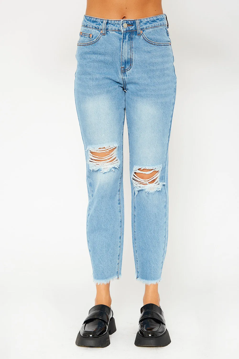 High-rise light blue mom fit jeans