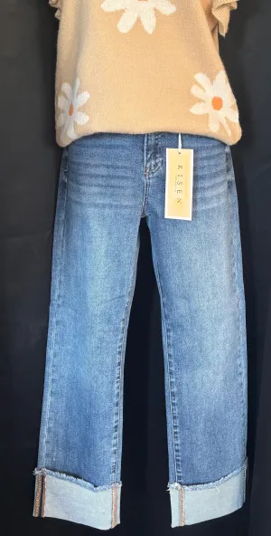 High Rise Straight Cuffed Relaxed Jeans