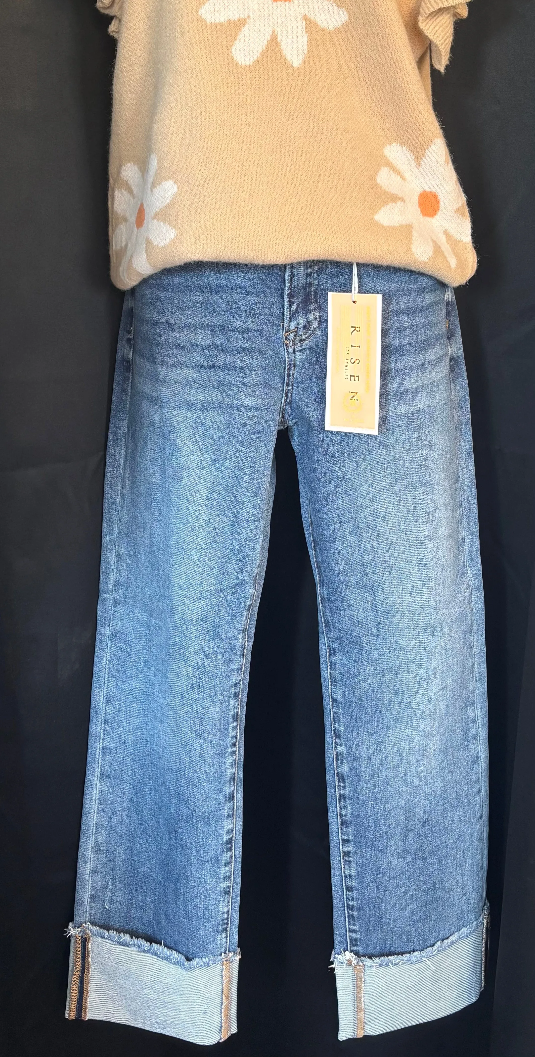 High Rise Straight Cuffed Relaxed Jeans