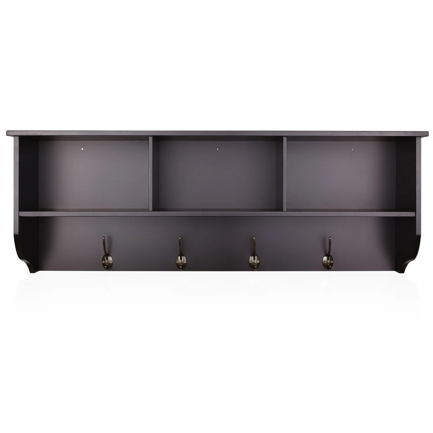 Homfa Hanging Entryway Shelf, 38.6 in Wall Mounted Storage Cabinets Coat Rack with 4 Dual Hooks Wood Modern Display Home Decor Furniture, Espresso